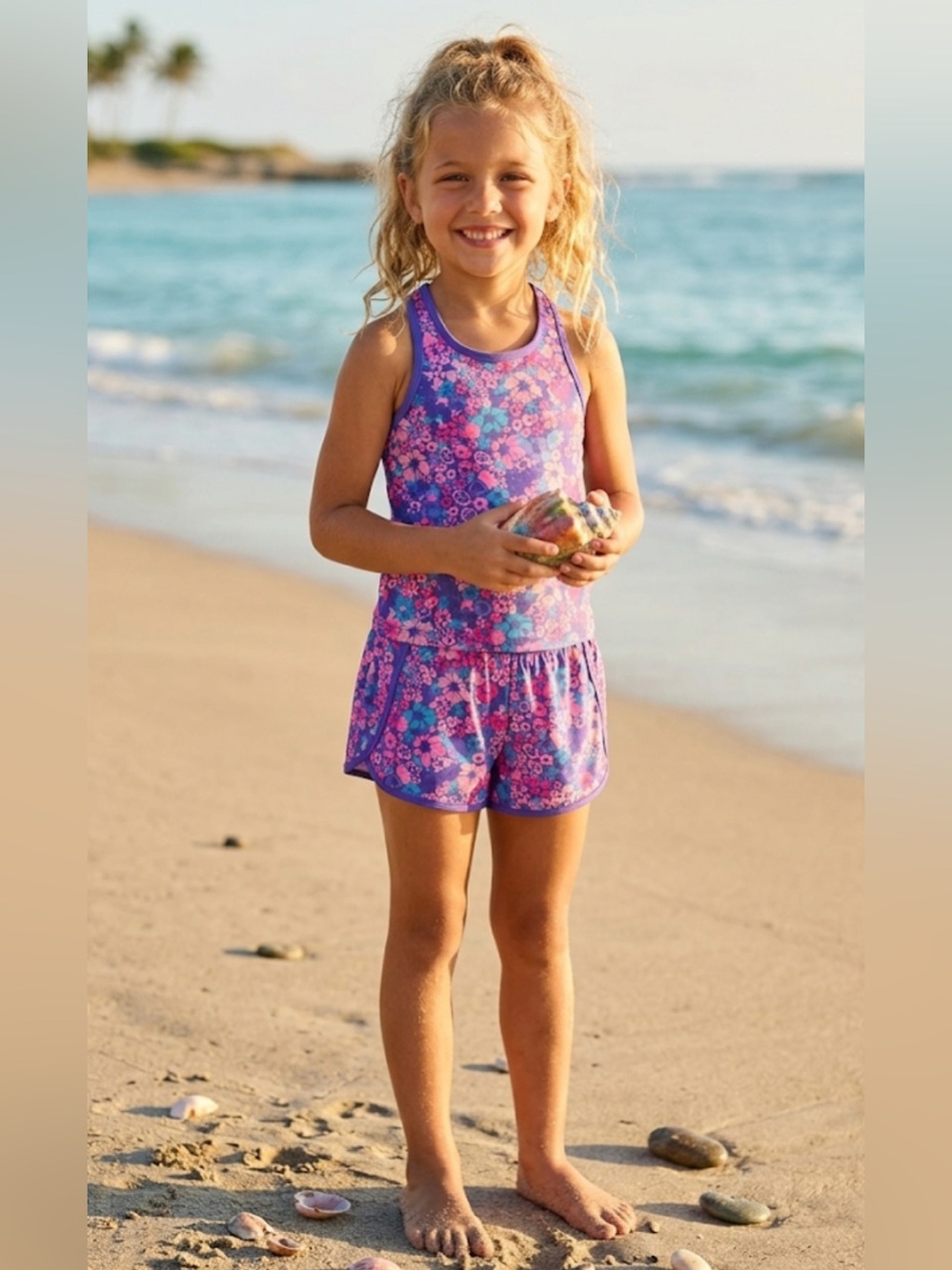 Roots Girls  Floral Tankini & Swim Shorts - Kids Swim Size S/6